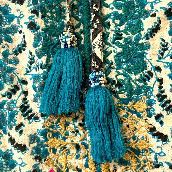 John Mark Boho Embroidered Floral 3/4 Sleeve Peasant Tunic Top Turquoise Small - Picture 7 of 15